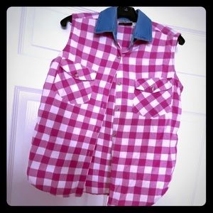 Strike A Pose Large pink white check denim Shirt